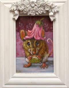 Vilma van den Berg, Miss Mouse, Acryl op hout in bewerkt lijstje, 13x9 cm, €.150,-