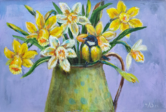 Vilma van den Berg, Narcissen, 225 euro, Acryl op paneel in baklijstje, 20x30 cm