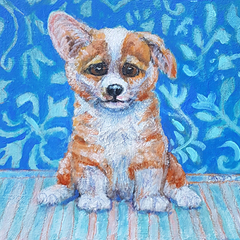 Vilma van den Berg, Corgipup, 125 euro, Acryl op paneel zonder lijst, 15x15 cm