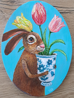 Vilma van den Berg, Tulpenhaasje, 275 euro, Acryl op doek zonder lijst, 30x18 cm