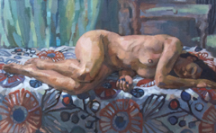 Irma Braat, Groot Bloemenkleed, Olieverf op doek, 50x80 cm, €.800,-