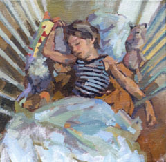 Irma Braat, Tussen de Knuffels, Olieverf op doek, 24x24 cm, €.275,-