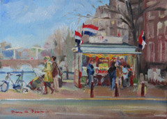 Diana de Bruin, Amsterdams Vishuisje, Olieverf op doek, 23x53 cm, €.350,-