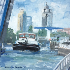 Diana de Bruin, Diemerbrug 'buiten' Amsterdam, 20x20 cm, €.175,-