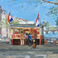 Diana de Bruin, Vishuisje bij Herengracht-Utrechtsestraat, Olieverf op paneel, 30x30 cm, €.275,-