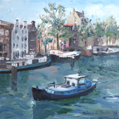 Diana de Bruin, Amstel vanaf de Magere Brug, Olieverf op paneel, 20x20 cm, €.175,-