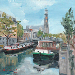 Diana de Bruin, Westerkerk, Olieverf op paneel, 20x20 cm, €.175,-