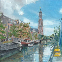 Diana de Bruin, Westertoren, Olieverf op hout zonder lijst, 20x20 cm, €.175,- 