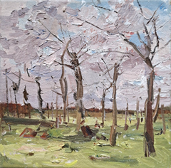 Natalia Dik, Japanse Bloesemtuin, 525 euro, Olieverf op doek in baklijst, 20x20 cm