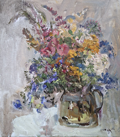 Natalia Dik, Stilleven met bloemen, 925 euro, Olieverf op doek in baklijst, 40x35 cm