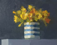 Bairbre Duggan, Daffodils/striped, Oil on wood (no frame), 20x25 cm, €.450,-