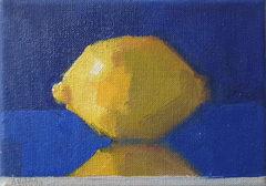 Bairbre Duggan, Blue Lemon, 350 euro, Olieverf op doek in baklijst, 13x18 cm