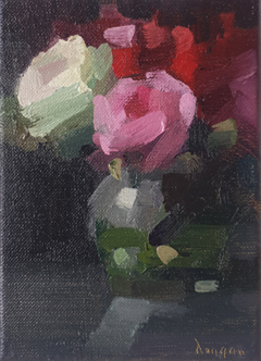 Bairbre Duggan, Pink Roses, 350 euro, Olieverf op doek in baklijst, 13x18 cm