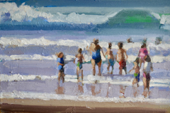 Bairbre Duggan, Wavewatchers, 990 euro, Olieverf op paneel in grijze lijst, 20x30 cm