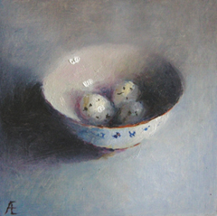 Anneke Elhorst, China , Olieverf op paneel in zwarte lijst, 13x13x4 cm, €.360,-