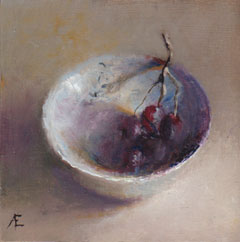 Anneke Elhorst, Blauwe druiven 1, Olieverf op paneel, 12x12x3 cm, €.230,-