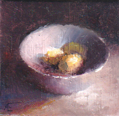 Anneke Elhorst, Citroenen, Olieverf op paneel, 6,5x7x4 cm, €.125,-