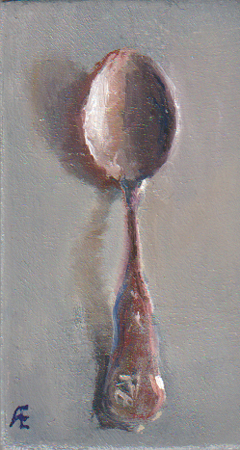 Anneke Elhorst, Lepeltje, Olieverf op paneel, 8x4x2 cm, €.110,-