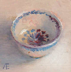 Anneke Elhorst, Schaaltje 50, Olieverf op bamboe (afgeronde hoekjes), 6,5x6,5x2 cm, €.95,-