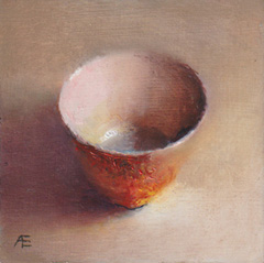 Anneke Elhorst, Schaaltje 47, Olieverf op paneel, 10x10x4 cm, €.195,-