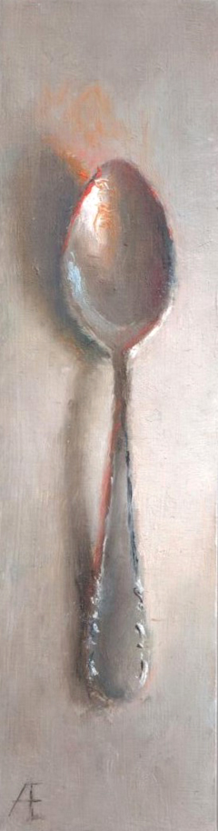 Anneke Elhorst, Theelepel, 220 euro, Olieverf op paneel zonder lijst, 18x4,5x3 cm