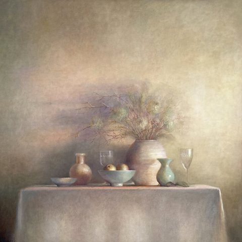 Anneke Elhorst, Bloemrijk, 3300 euro, Olieverf op doek zonder lijst, 110x110x5 cm