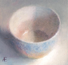 Anneke Elhorst, Lichtblauw bakje, 195 euro, Olieverf op paneel zonder lijst, 10x10x3 cm