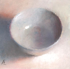 Anneke Elhorst, Creme schaaltje, 240 euro, Olieverf op paneel zonder lijst, 12x12x3 cm