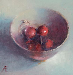 Anneke Elhorst, Kersen II, 195 euro, Olieverf op paneel zonder lijst, 10x10x3,5 cm