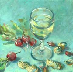 Florentine Haak, Glaasje Witte wijn, Olieverf op doek, 20x20 cm, €.150,-