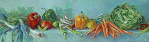 Florentine Haak, Groente Stilleven, Olieverf op doek, 35x120 cm, €.750,-