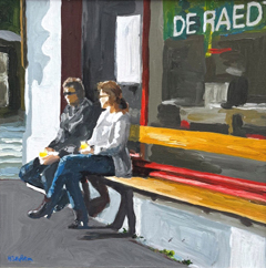 Henk Hofstra, In de zon, 650 euro, Acryl op doek in zwarte lijst, 30x30 (40x40 cm in ljist)