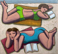 Aline Jansma, Strandlezen, 325 euro, Olieverf op paneel zonder lijst, 20x21,4 cm