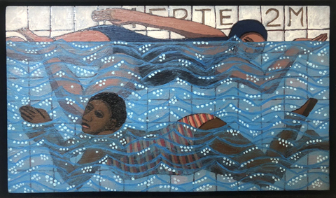 Aline Jansma, De Kilometer, 250 euro, Olieverf op paneel in zwarte baklijst, 11x27 cm