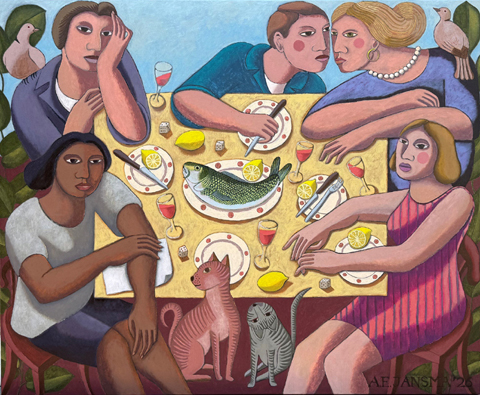 Aline Jansma, Lunch, 1750 euro, Olieverf op linnen zonder lijst, 90x110 cm