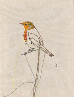 Judith Koning, Roodborstje 2, 125 euro, Gemengde techniek op doek zonder ljist, 24x18 cm