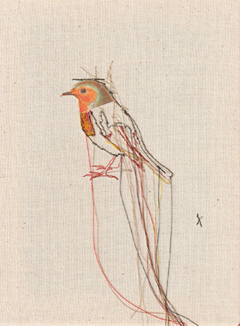 Judith Koning, Roodborstje 3, 125 euro, Gemengde techniek op doek zonder ljist, 24x18 cm
