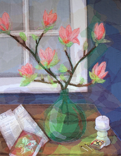 Nicole Ladrak, Magnolia, Textiel, 90x70 cm, €.700,-