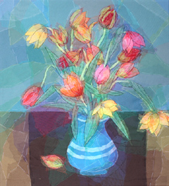Nicole Ladrak, Tulpen, Textiel, 60x55 cm, €.450,-