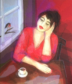 Nicole Ladrak, Dagdromen, Schilderij van Textiel, 95x80 cm, €.700,- 