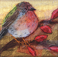 Nicole Ladrak, roodborstje, Textiel, 10x10 cm, €.65,-