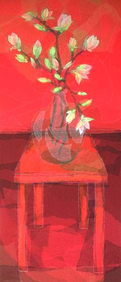 Nicole Ladrak, Magnolia, Schilderij van Textiel, 115x50 cm, €.600,- 