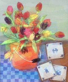 Nicole Ladrak, Tulpen, Textiel, 60x50 cm, €.500,-