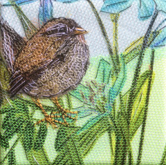 Nicole Ladrak, Winterkoninkje 932, Textiel, 10x10 cm, €.65,-
