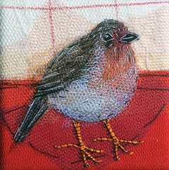 Nicole Ladrak, Roodborstje 1031, Textiel, 10x10 cm, €.65,-