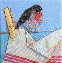Nicole Ladrak, Op de waslijn 1, Textiel, 15x15 cm, €.100,-