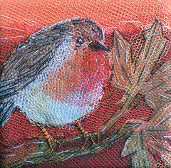 Nicole Ladrak, Roodborstje 1118, Textiel, 10x10 cm, €.65,-