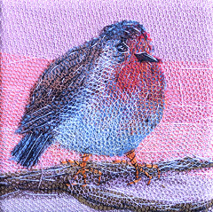 Nicole Ladrak, Roodborstje 1120, Textiel, 10x10 cm, €.65,-