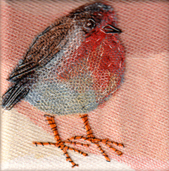 Nicole Ladrak, Roodborstje 1122, Textiel, 10x10 cm, €.65,-