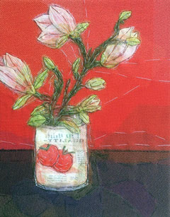 Nicole Ladrak, Magnolia in blik, Textiel, 30x24 cm, €.130,-